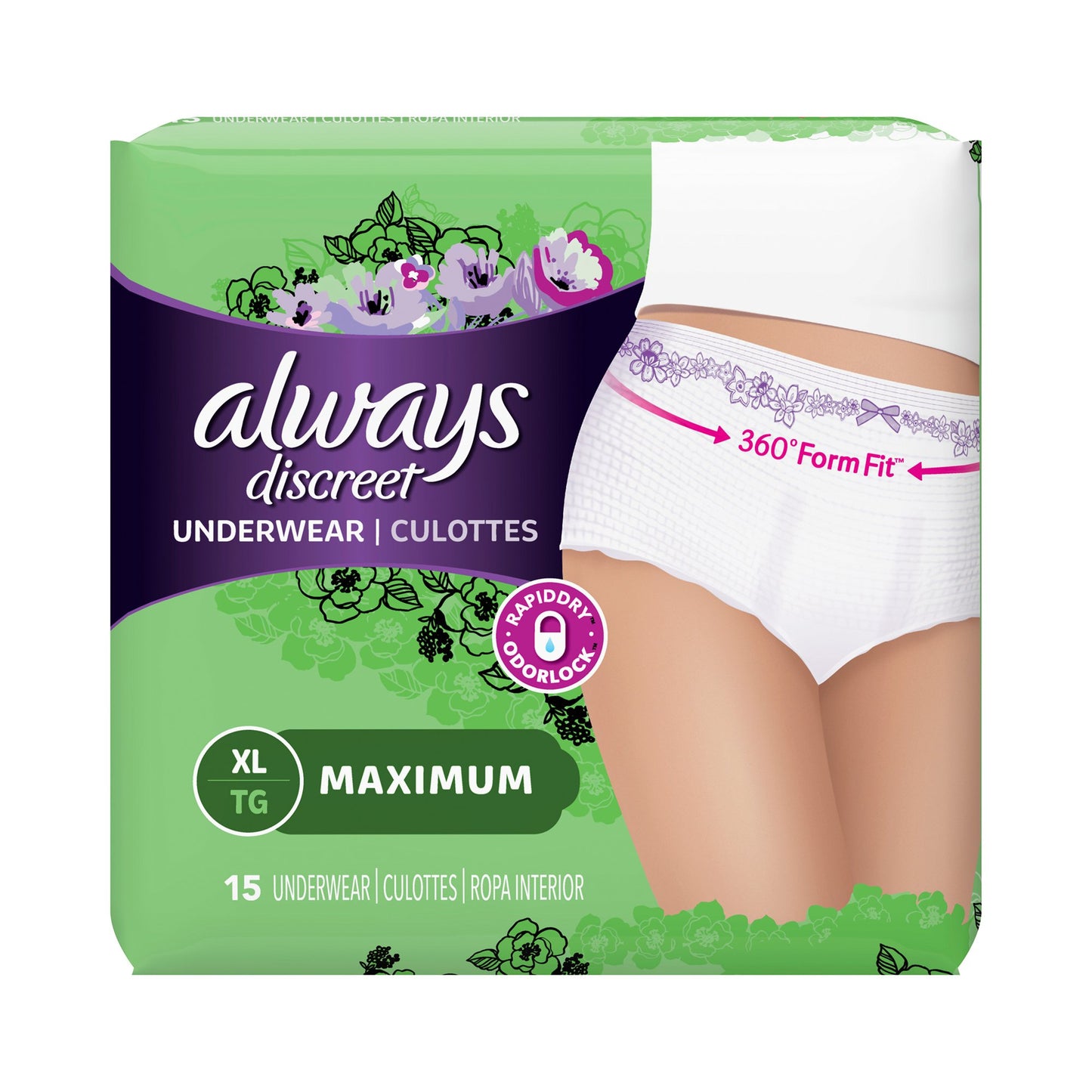Always® Discreet Female Adult Absorbent Underwear Pull On with Tear Away Seams X-Large Disposable Heavy Absorbency (928384_PK)