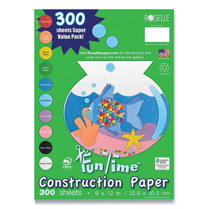 Roselle Vibrant Art Heavyweight Construction Paper, 76 lb Text Weight, 9 x 12, Assorted Colors, 300/Pack (RLPCON01300)
