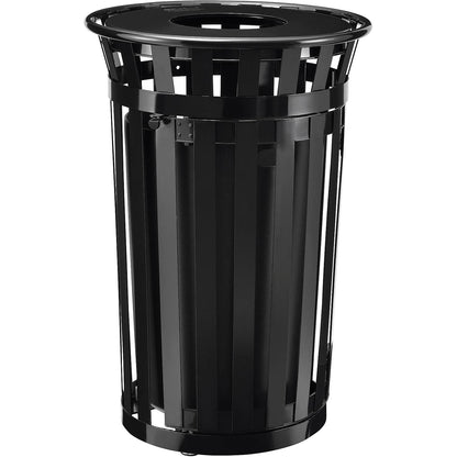 Global Industrial Outdoor Slatted Steel Trash Can W/Access Door & Flat Lid, 36 Gallon, Black (WB261940BK)