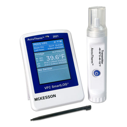 McKesson Datalogging Refrigerator / Freezer Thermometer with Alarm Fahrenheit / Celsius Ambient -40 to +125°C (-40°F to 257°F) / Sensor -40° to 50°C (-40°F to 122°F) Glycol Probe AC Adaptor / Battery Backup (1207262_EA)