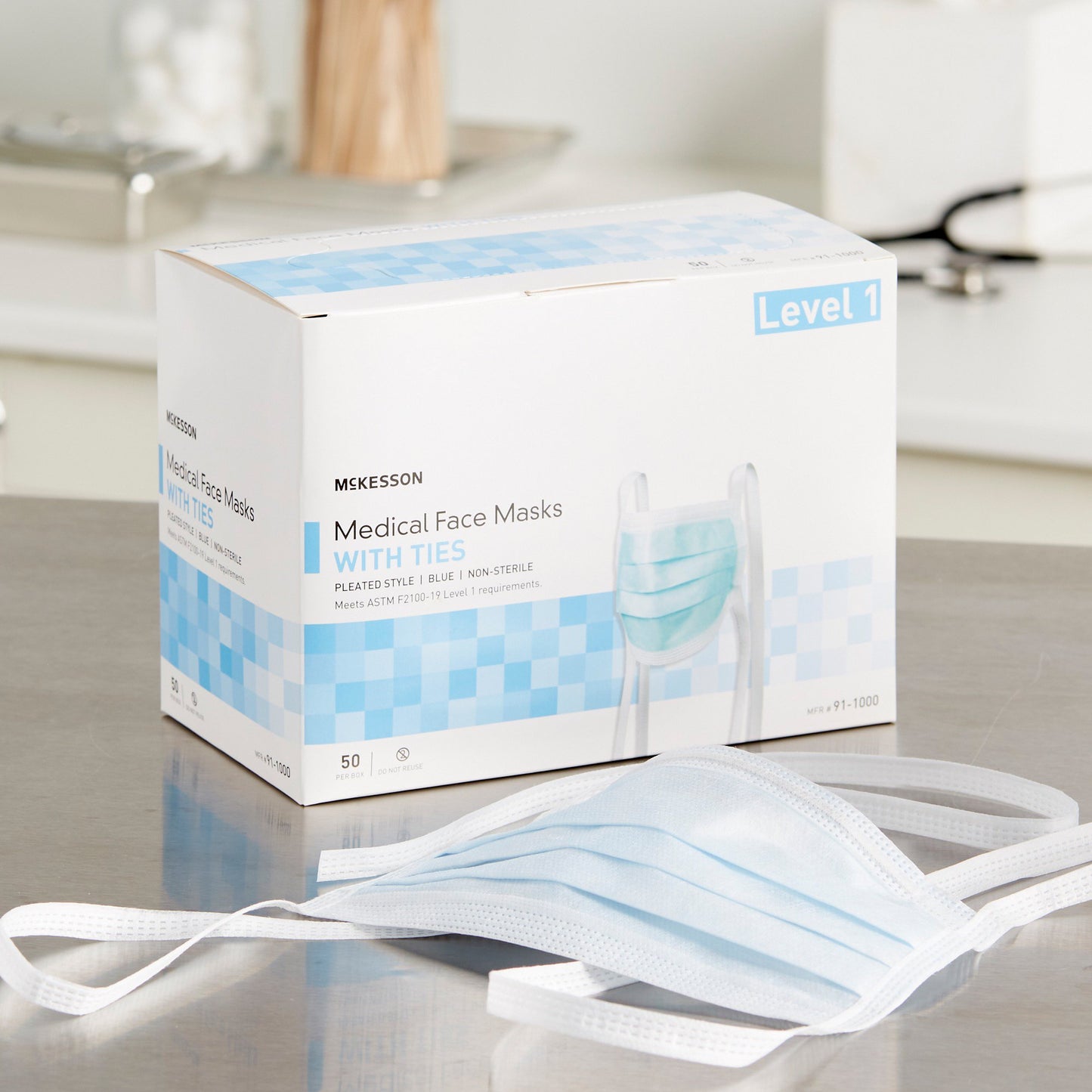 McKesson Surgical Mask ASTM Level 1 Tie Closure One Size Fits Most (188696_CS)