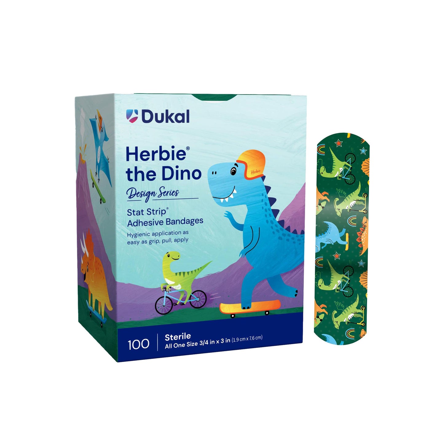 Designer Series with Stat Strip® Technology Adhesive Strip 3/4 X 3 Inch Plastic Rectangle Kid Design (Herbie the Dinosaur) Sterile (296236_BX)