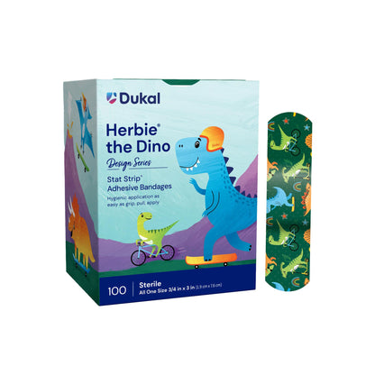 Designer Series with Stat Strip® Technology Adhesive Strip 3/4 X 3 Inch Plastic Rectangle Kid Design (Herbie the Dinosaur) Sterile (296236_BX)