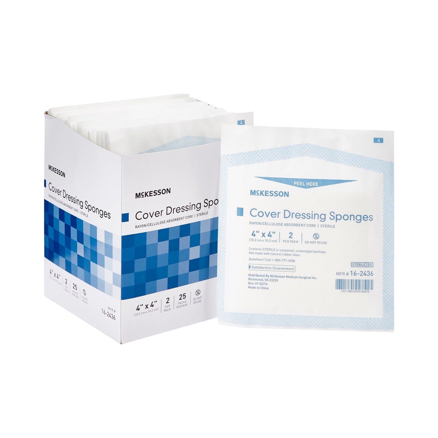 McKesson Cellulose Filled Nonwoven Sponge 4 X 4 Inch Sterile 2 per Pack (482272_BX)