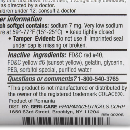 Geri-Care® Stool Softener Softgel 100 per Bottle 100 mg Strength Docusate Sodium (1194188_BT)