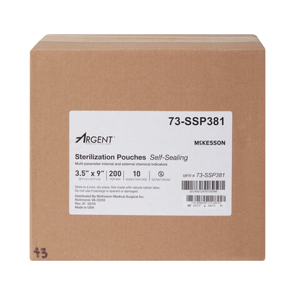 McKesson Argent™ Sure-Check® Sterilization Pouch Ethylene Oxide (EO) Gas / Steam 3-1/2 X 9 Inch Transparent / Blue Self Seal Paper / Film (527134_BX)