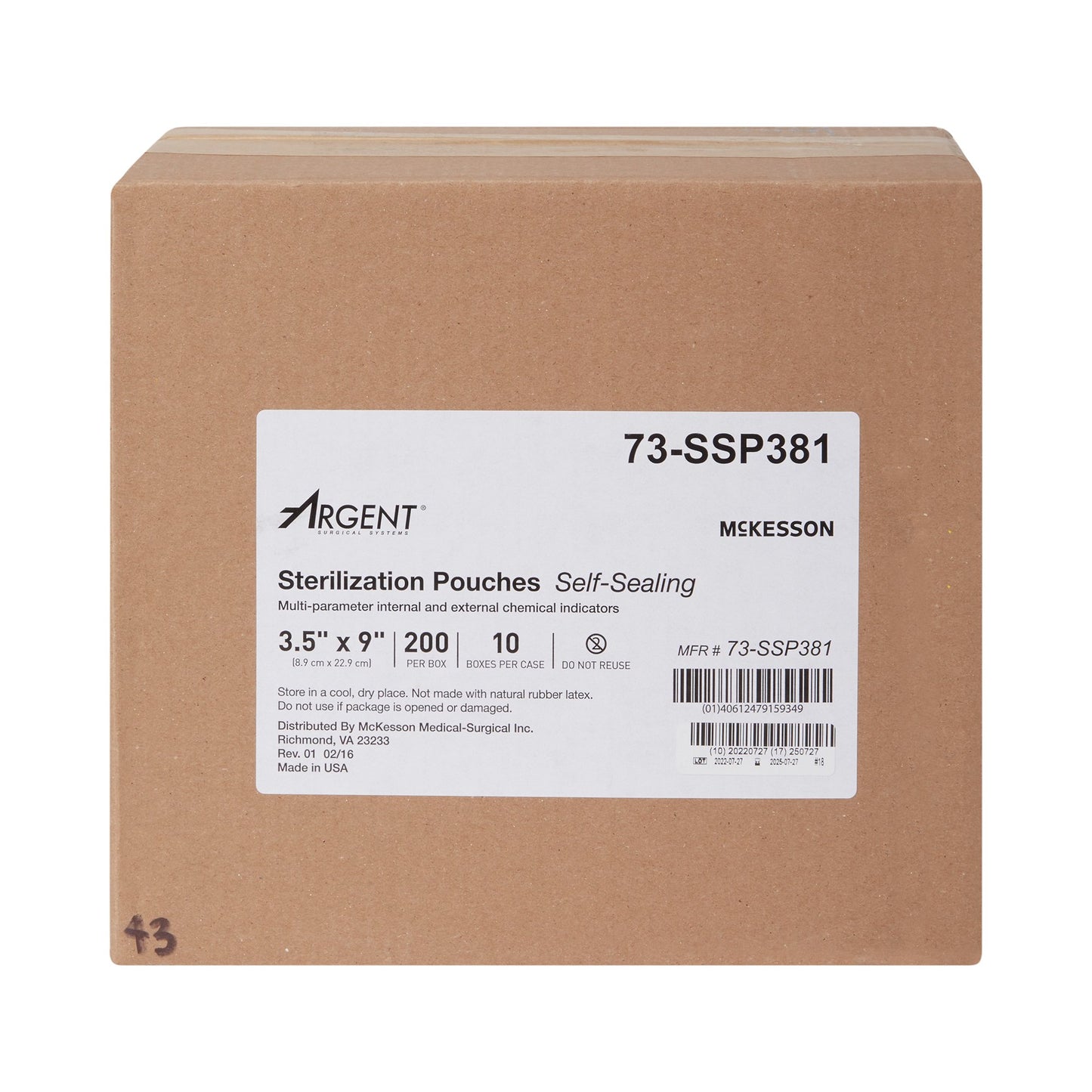 McKesson Argent™ Sure-Check® Sterilization Pouch Ethylene Oxide (EO) Gas / Steam 3-1/2 X 9 Inch Transparent / Blue Self Seal Paper / Film (527134_CS)