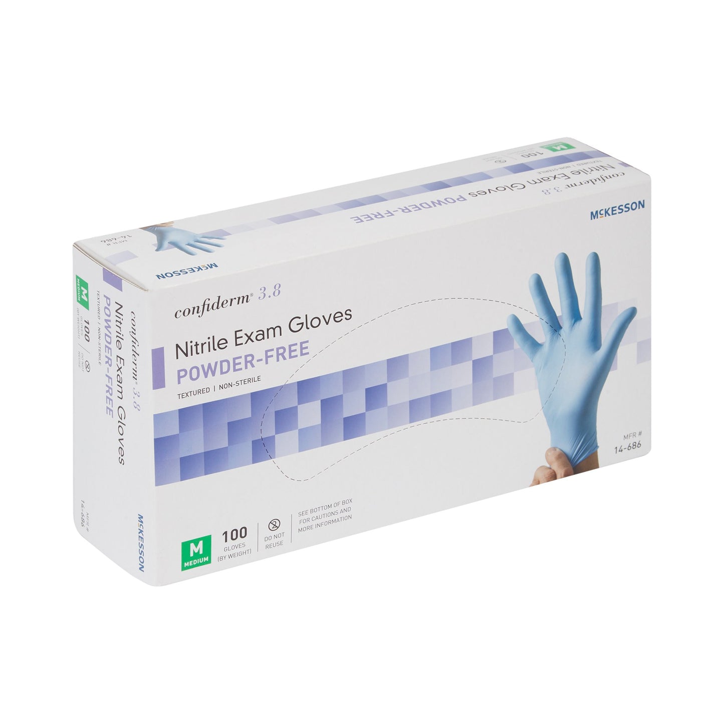 McKesson Confiderm® 3.8 Exam Glove Medium NonSterile Nitrile Standard Cuff Length Textured Fingertips Blue Not Rated (921611_BX)