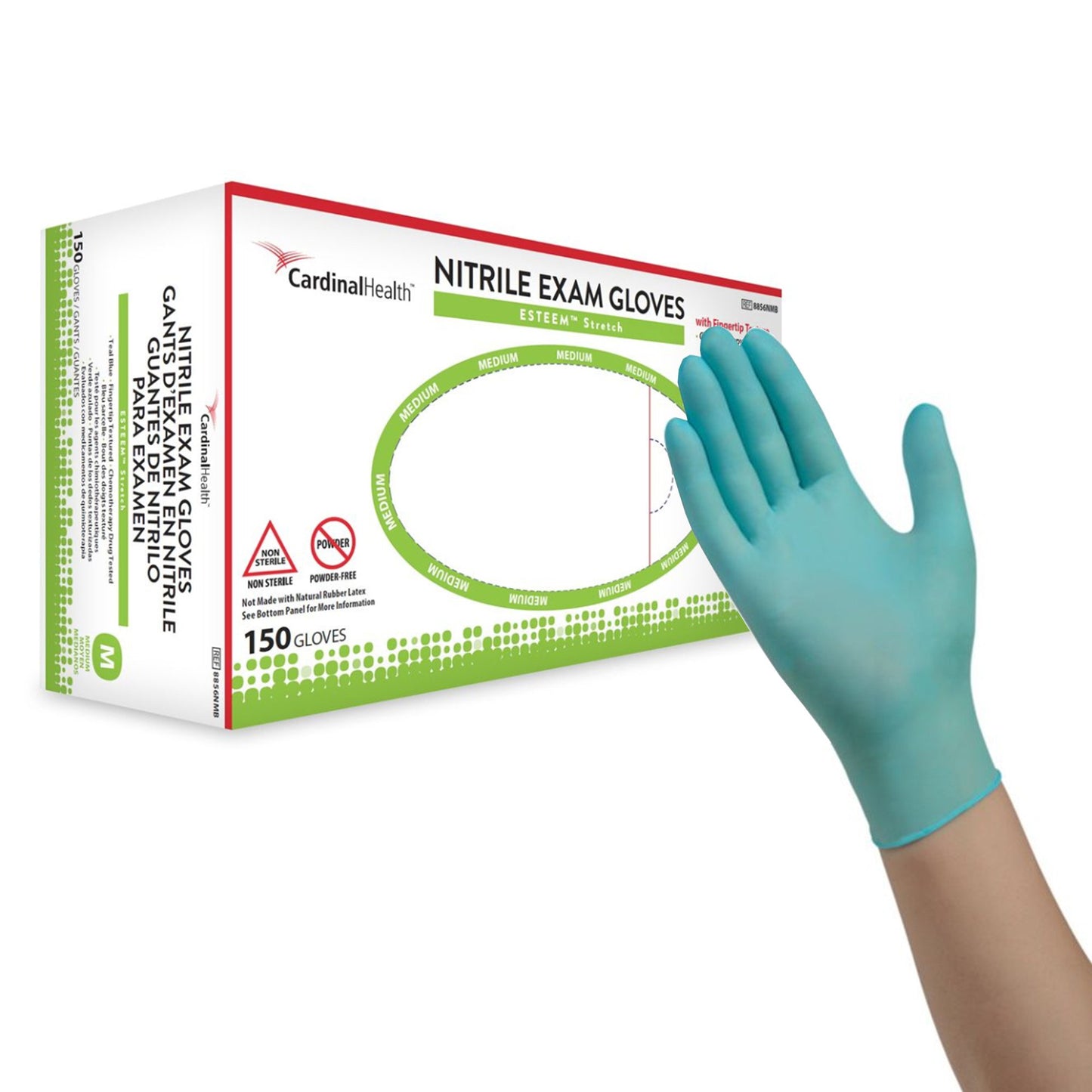 ESTEEM™ Stretch Exam Glove Medium NonSterile Nitrile Standard Cuff Length Textured Fingertips Teal Chemo Tested (783075_CS)