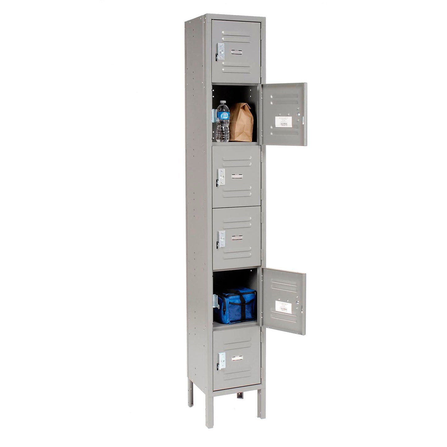 Global Industrial Capital 6-Tier 6 Door Box Locker, 12"W x 12"D x 78"H, Gray, Assembled (WB652154GY)