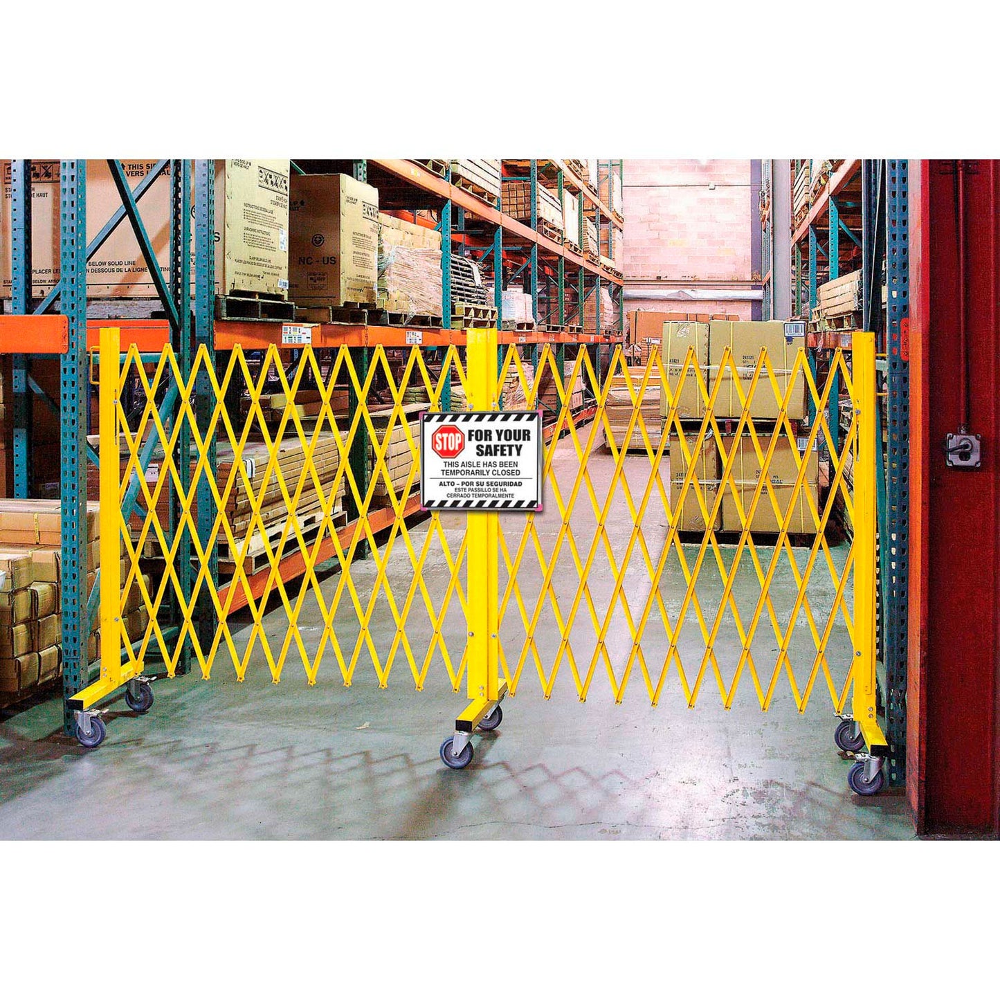 Global Industrial Folding Safety Barricade Gate with Sign, 20' Expanded Length (WB652923)