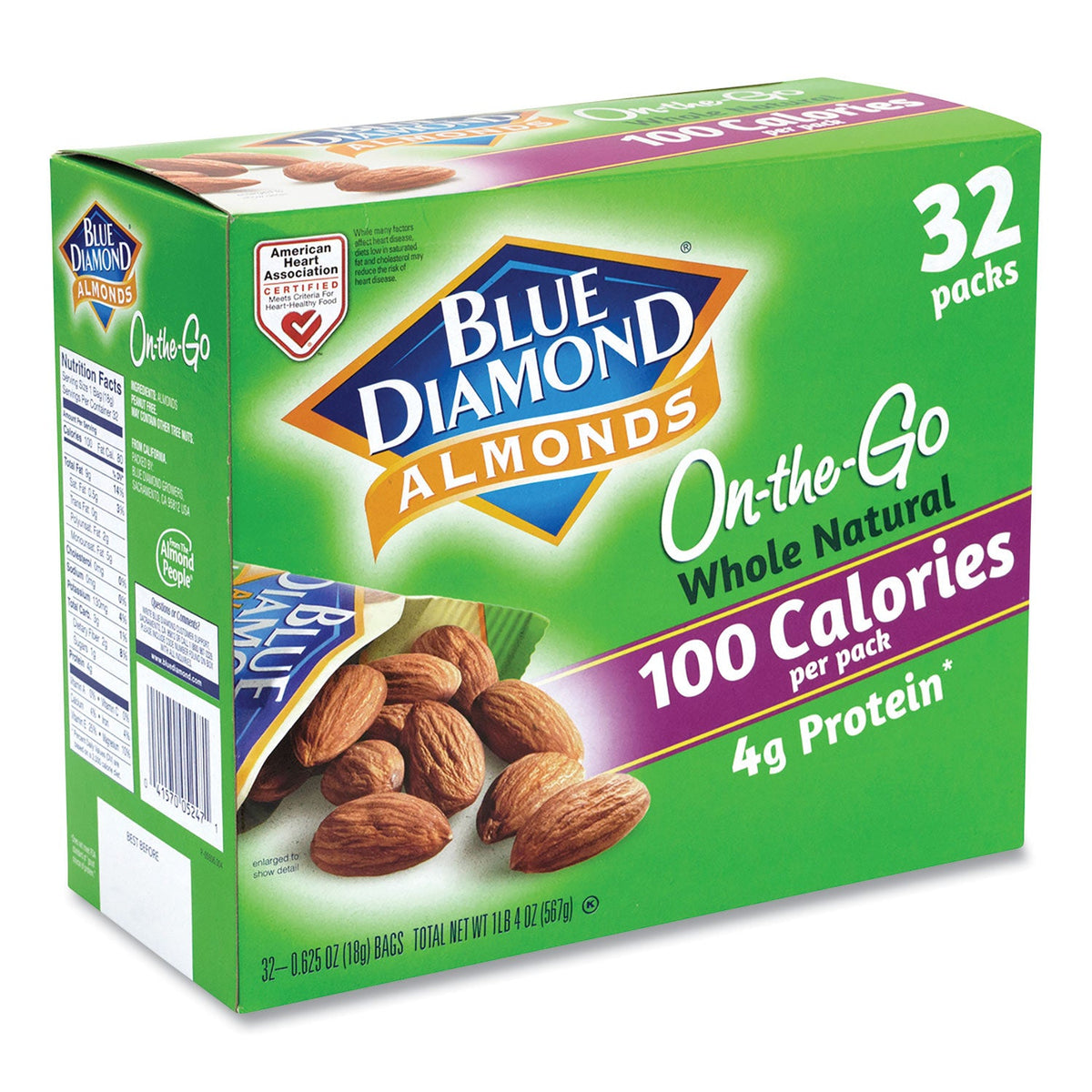 Blue Diamond® Whole Natural Almonds On-the-Go, 0.63 oz Pouch, 32 Pouch ...