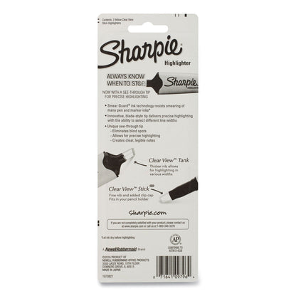 Sharpie® Clearview Pen-Style Highlighter, Fluorescent Yellow Ink, Chisel Tip, Yellow/Black/Clear Barrel, 3/Pack (SAN1950745)