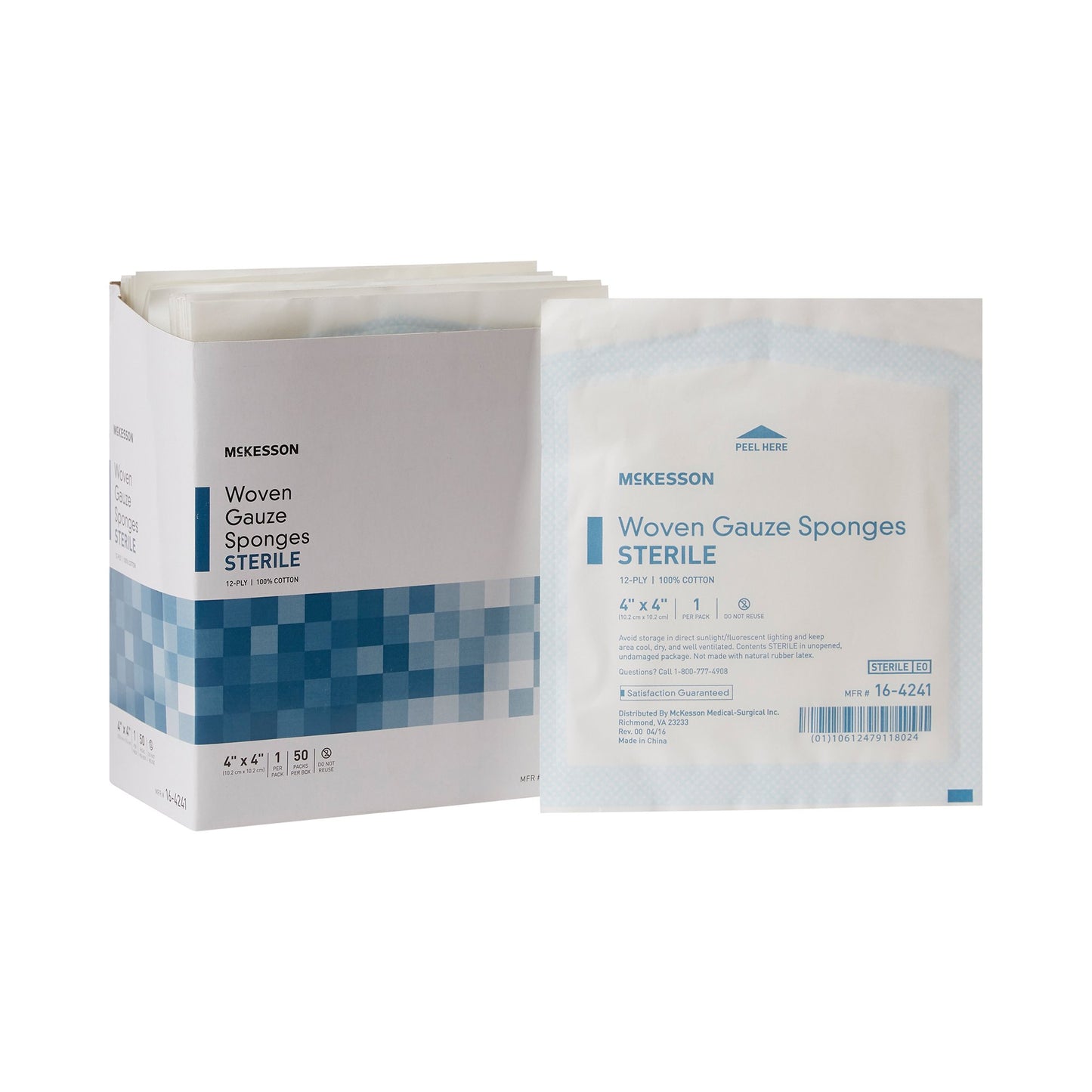 McKesson Gauze Sponge 4 X 4 Inch 12-Ply Sterile 1 per Pack (446027_BX)