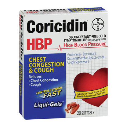 Coricidin® HBP Chest Congestion & Cough Cold and Cough Relief 200 mg - 10 mg Strength Softgel 20 per Bottle (678200_EA)