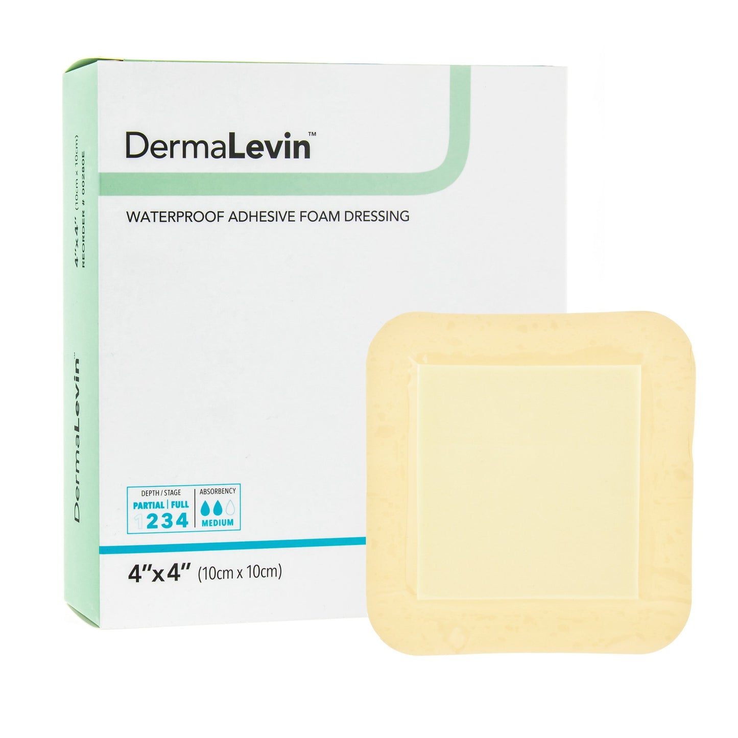 DermaLevin® Foam Dressing 4 X 4 Inch With Border Waterproof Backing Hydrocolloid Adhesive Square Sterile (896849_BX)