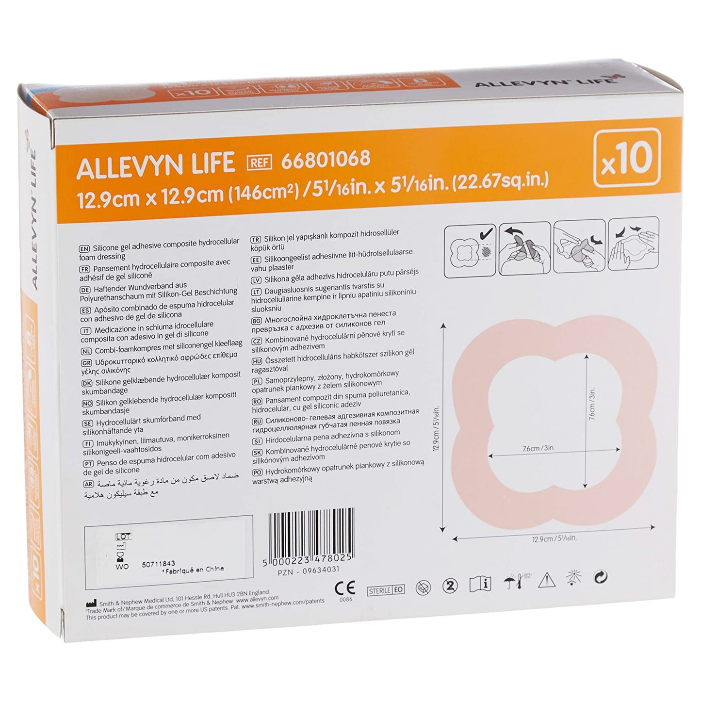 Allevyn Life Foam Dressing 5--1/16 X 5-1/16 Inch With Border Film Backing Silicone Gel Adhesive Quadrilobe Sterile (834485_BX)