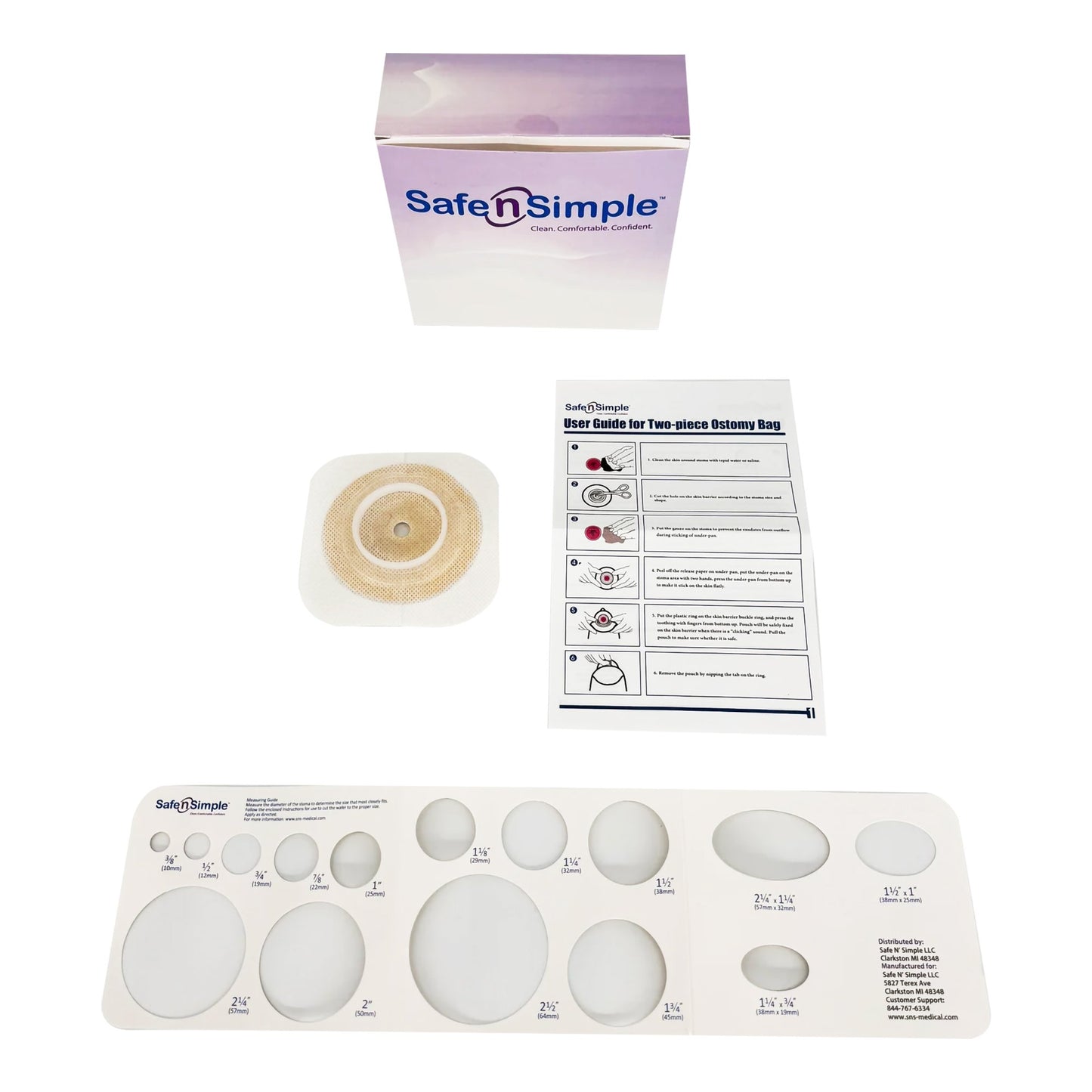 Safe N Simple Ostomy Barrier Trim to Fit, Standard Wear Flexible Tape 45 mm Flange Up to 1-1/4 Inch Opening 4-1/2 X 4-1/2 Inch (1243977_BX)