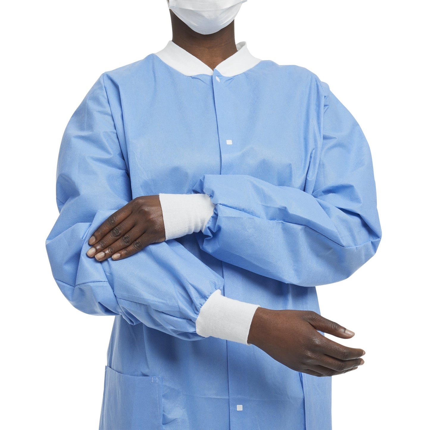O&M Halyard Inc Lab Jacket Blue Large Hip Length 3-Layer SMS Disposable (203636_EA)