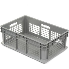Global Industrial Mesh Straight Wall Container, Solid Base, 23-3/4"Lx15-3/4"Wx8-1/4"H, Gray (WB662120)
