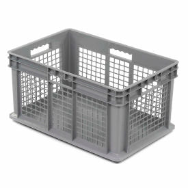Global Industrial Mesh Straight Wall Container, Solid Base, 23-3/4"Lx15-3/4"Wx12-1/4"H, Gray (WB662121)