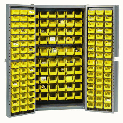 Global Industrial Bin Cabinet Deep Door - 156 Yellow Bins, 16-Gauge Assembled Cabinet 38x24x72 (WB662132YL)