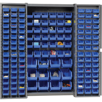 Global Industrial Bin Cabinet Deep Door - 144 Blue Bins, 16-Gauge Assembled Cabinet 38x24x72 (WB662133BL)