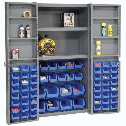 Global Industrial Bin Cabinet Deep Door, 68 BL Bin, Shelves, 16 Ga. Assembled Cabinet 38x24x72 (WB662138BL)