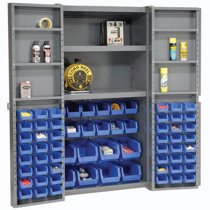 Global Industrial Bin Cabinet Deep Door, 68 BL Bin, Shelves, 16 Ga. Assembled Cabinet 38x24x72 (WB662138BL)