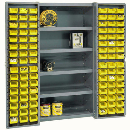Global Industrial Bin Cabinet Deep Door 96 YL Bin, Shelves, 16 Ga Unassembled Cabinet 38x24x72 (WB662152YL)