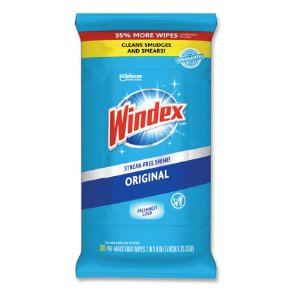 Windex® Glass and Surface Wet Wipe, Cloth, 7 x 8, Unscented, White, 38/Pack (SJN378032EA)