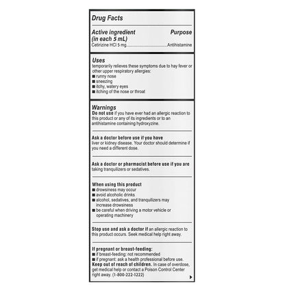 Children's Zyrtec Children's Allergy Relief 1 mg / 1 mL Strength Syrup 4 oz. (1119047_EA)