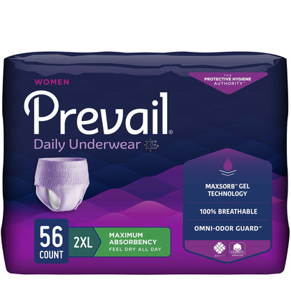 Prevail® Daily Underwear Female Adult Absorbent Underwear Pull On with Tear Away Seams 2X-Large Disposable Heavy Absorbency (1126187_BG)