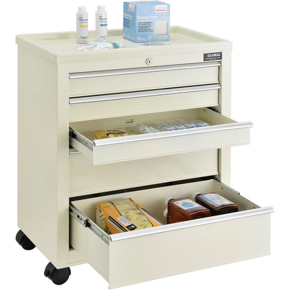 Global Industrial 5-Drawer Medical Bedside Cart w/ Key Lock, 24-1/2"L x 13-1/4"W x 29"H, Beige (WB670147)