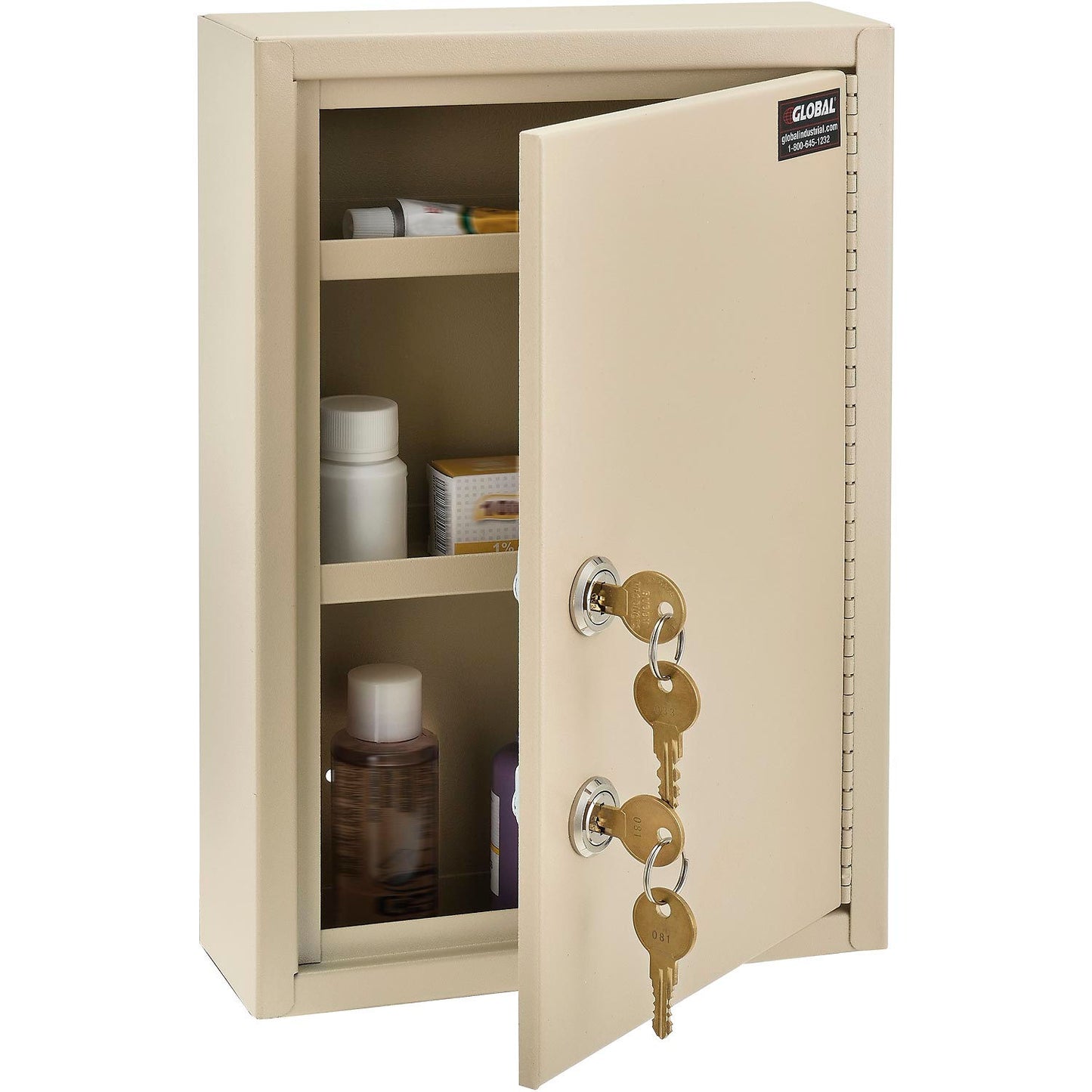Global Industrial Medical Security Cabinet w/Double Key Locks, 8"W x 2-5/8"D x 12-1/8"H, Beige (WB670149)