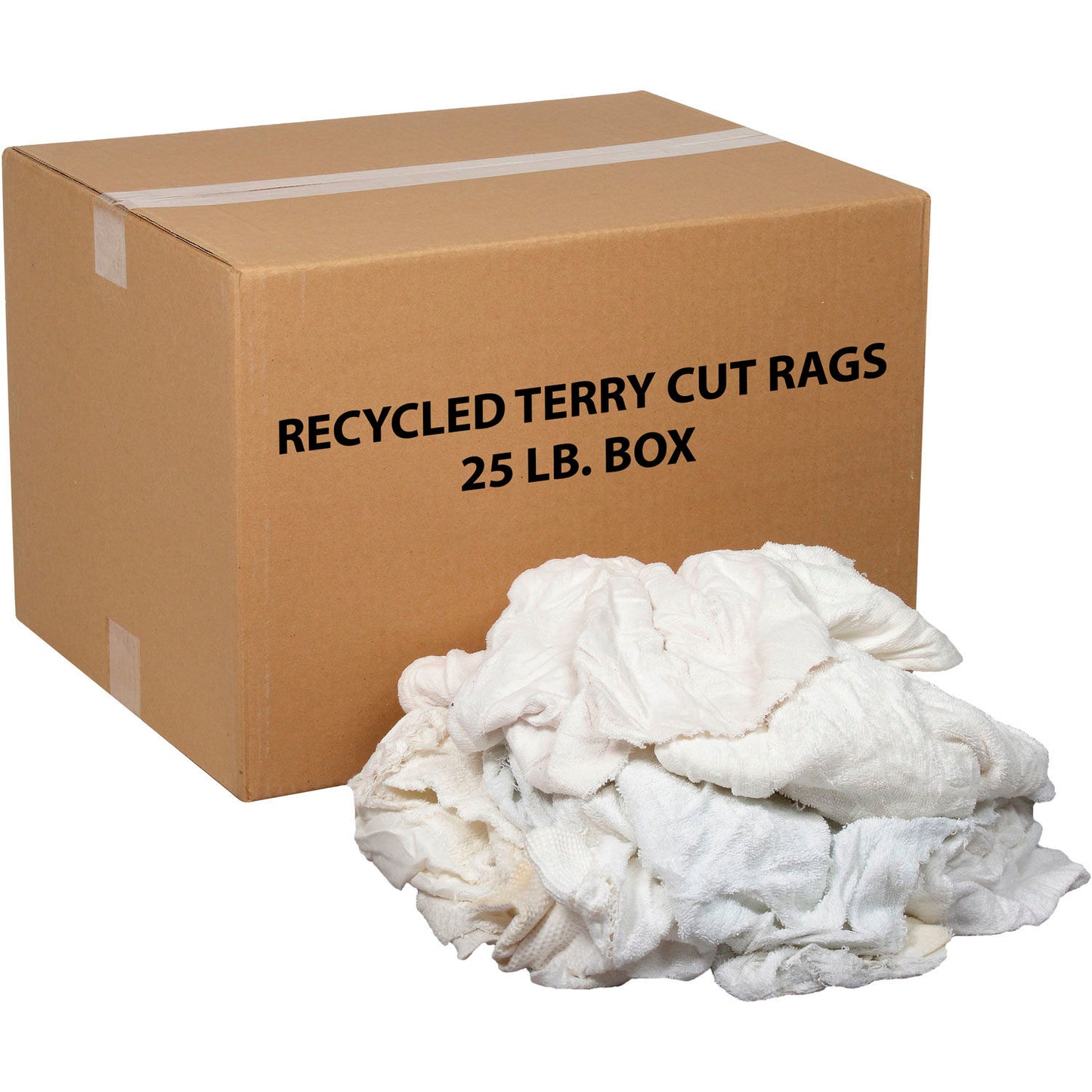 Global Industrial Premium Recycled White Cotton Terry Cut Rags, 25 Lb. Box (WB670219)
