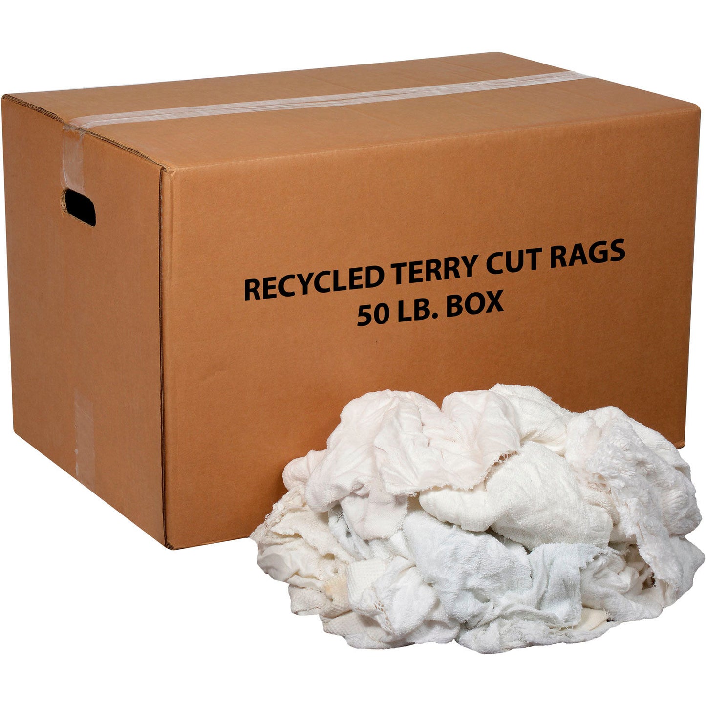 Global Industrial Premium Recycled White Cotton Terry Cut Rags, 50 Lb. Box (WB670220)