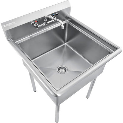 Global Industrial Stainless Steel Utility Sink W/Faucet & 8" Backsplash, 24"x24"x12" Deep (WB670452)