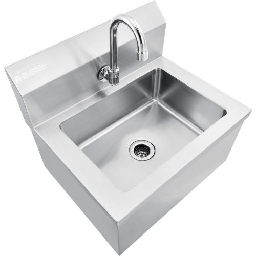 Global Industrial Stainless Steel Hands Free Wall Mount Sink W/Faucet, 14"x10"x5" Deep (WB670453)