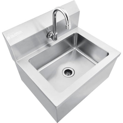 Global Industrial Stainless Steel Hands Free Wall Mount Sink W/Faucet, 14"x10"x5" Deep (WB670453)