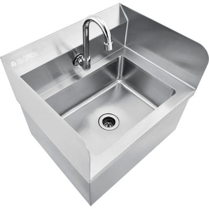 Global Industrial Stainless Steel Hands Free Wall Mount Sink W/Faucet & Splash Guards (WB670454)