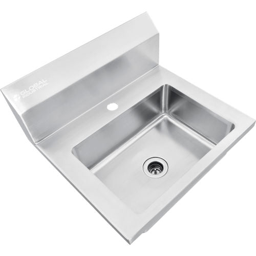 Global Industrial Stainless Steel Wall Mount Hand Sink W/Strainer, 14"x10"x5" Deep (WB670455)