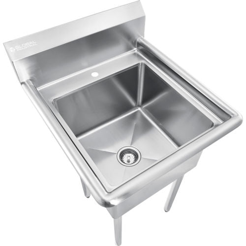 Global Industrial Stainless Steel Utility Sink With 8" Backsplash, 18"x18"x12" Deep (WB670456)