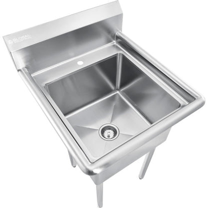 Global Industrial Stainless Steel Utility Sink With 8" Backsplash, 18"x18"x12" Deep (WB670456)