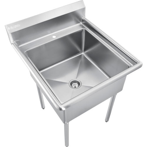 Global Industrial Stainless Steel Utility Sink W/8" Backsplash, 24"x24"x12" Deep (WB670457)