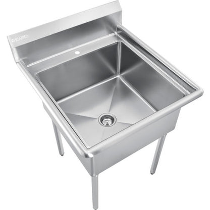 Global Industrial Stainless Steel Utility Sink W/8" Backsplash, 24"x24"x12" Deep (WB670457)
