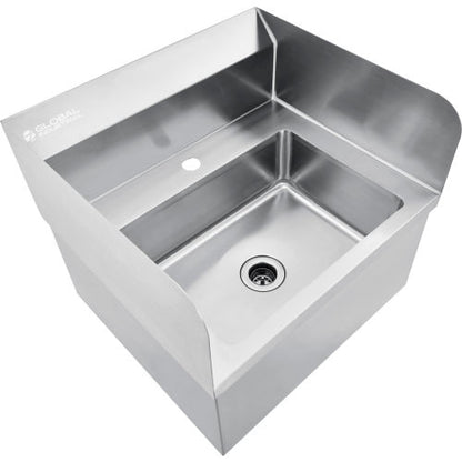 Global Industrial Stainless Steel Hands Free Wall Mount Sink W/Splash Guards, 14"x10"x5" Deep (WB670459)