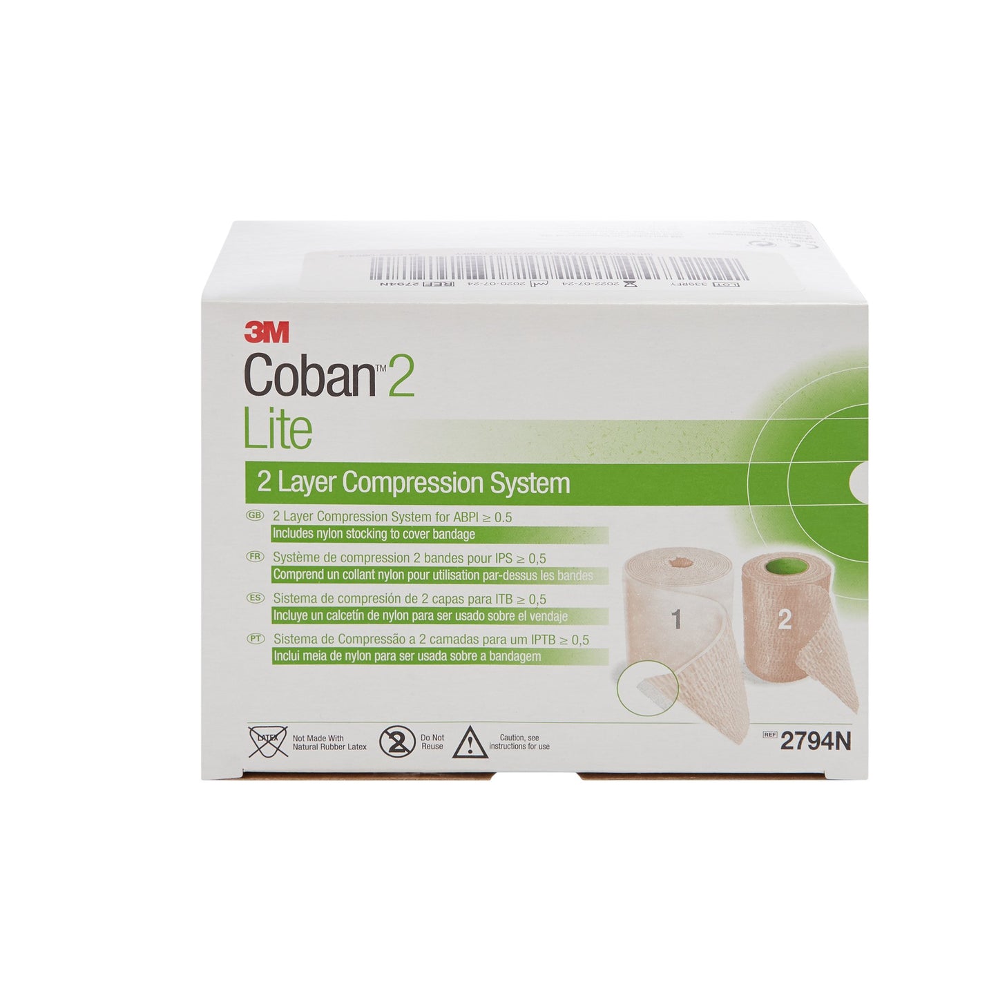 3M™ Coban™2 Lite 2 Layer Compression Bandage System 4 Inch X 2-9/10 Yard / 4 Inch X 5-1/10 Yard Self-Adherent / Pull On Closure Tan / White NonSterile 25 to 30 mmHg (989622_CS)