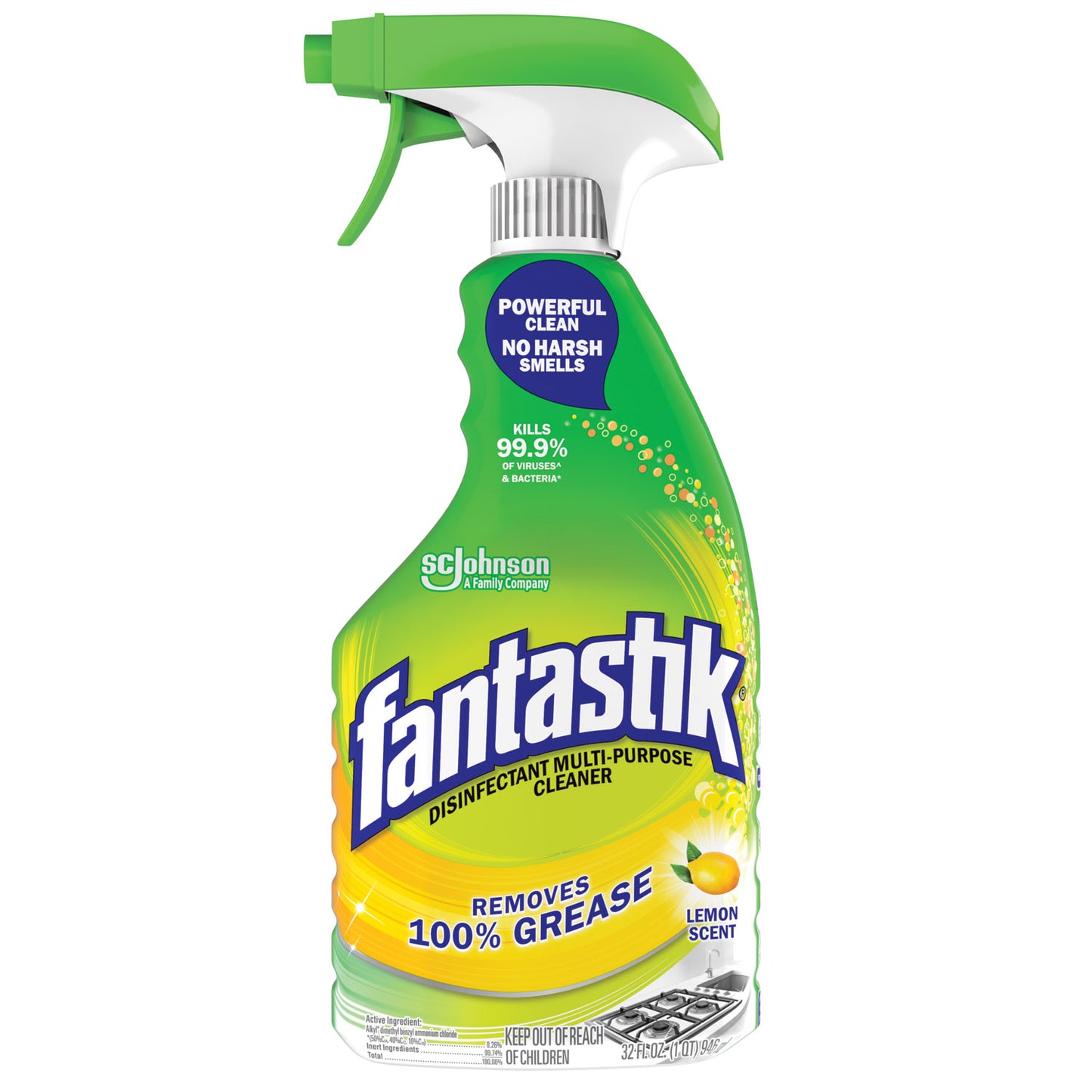 Fantastik® Disinfectant Multi-Purpose Cleaner Lemon Scent, 32 oz Spray Bottle, 8/Carton (SJN366094)