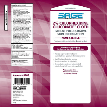 Sage® Skin Prep Wipe 2 per Pack Soft Pack 2% Strength CHG (Chlorhexidine Gluconate) NonSterile (550501_BX)